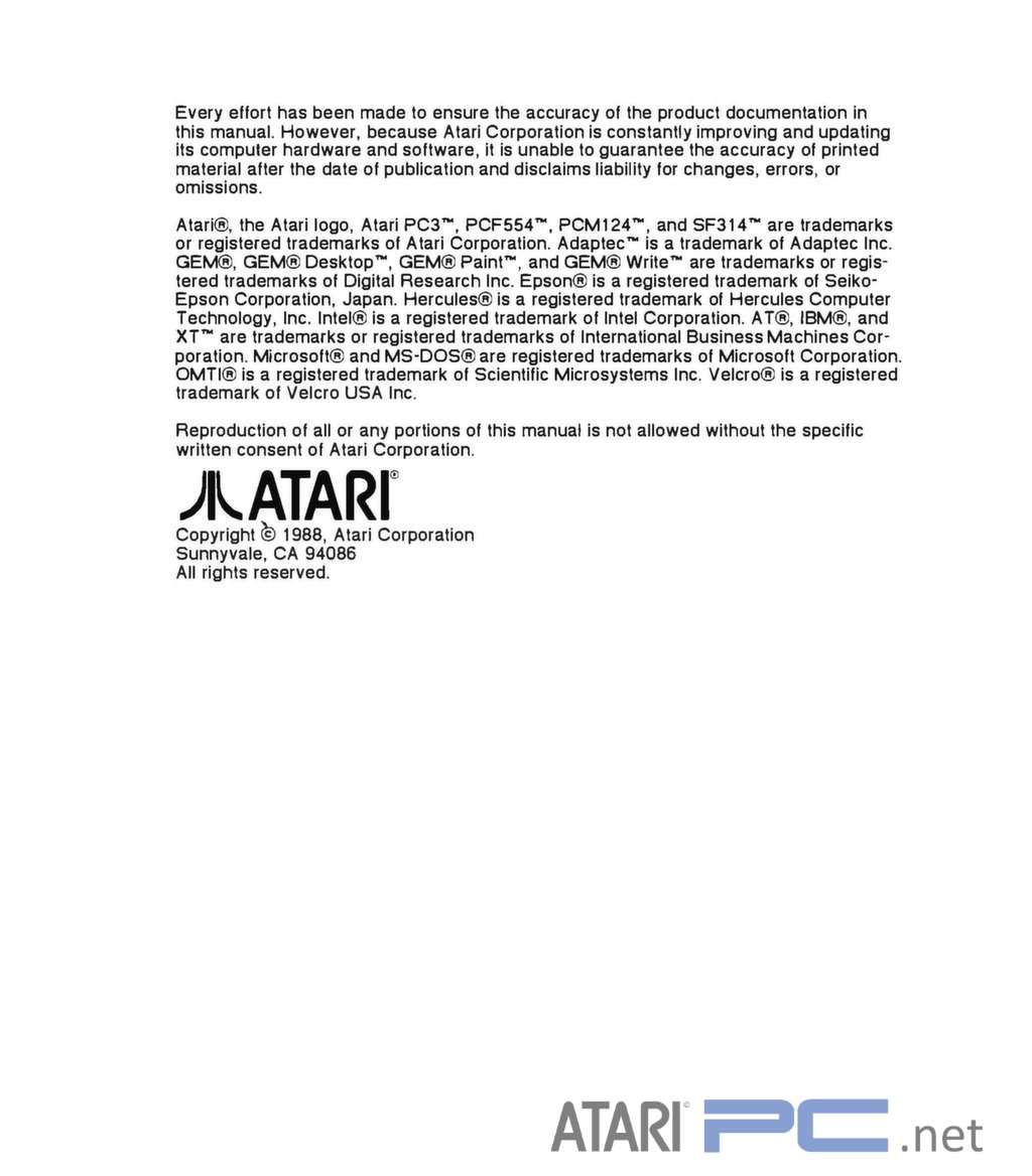 Atari PC3 Owners Manual – English – Atari PC | IBM PC